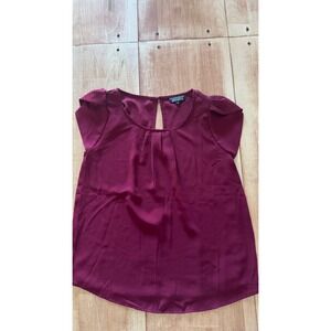 Papermoon Stitch Fix Burgundy Cap Sleeve Pleated Blouse PBE1903 Womens SP Petite